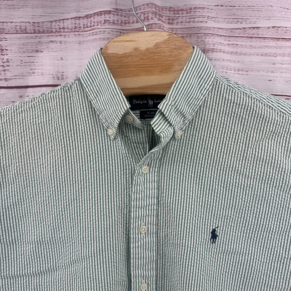 Polo Ralph Lauren Shirt mens Medium Blake Seersucker Striped Short Sleeve